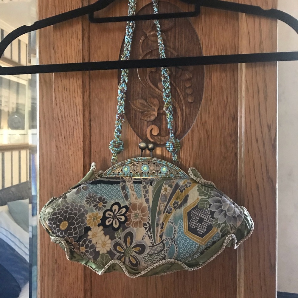 Mary Frances Teal Brown Beaded Embellished Shoulder Bag - Picture 3 of 4